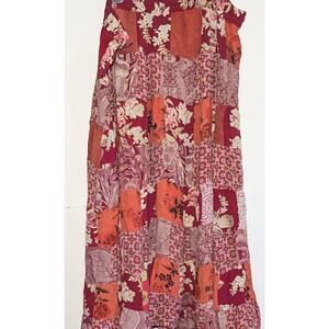 Vintage Maxi Skirt Patchwork Womens Floral Prairie Boho Drawstring 90s India